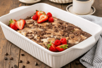 Slice of Keto Chocolate Dump Cake showing swirls of chocolate cake and cheesecake with pecans and sugar-free chocolate chips — a decadent option for Low Carb Keto Cake Recipes and satisfying Low Carb Recipes Sweets lovers.