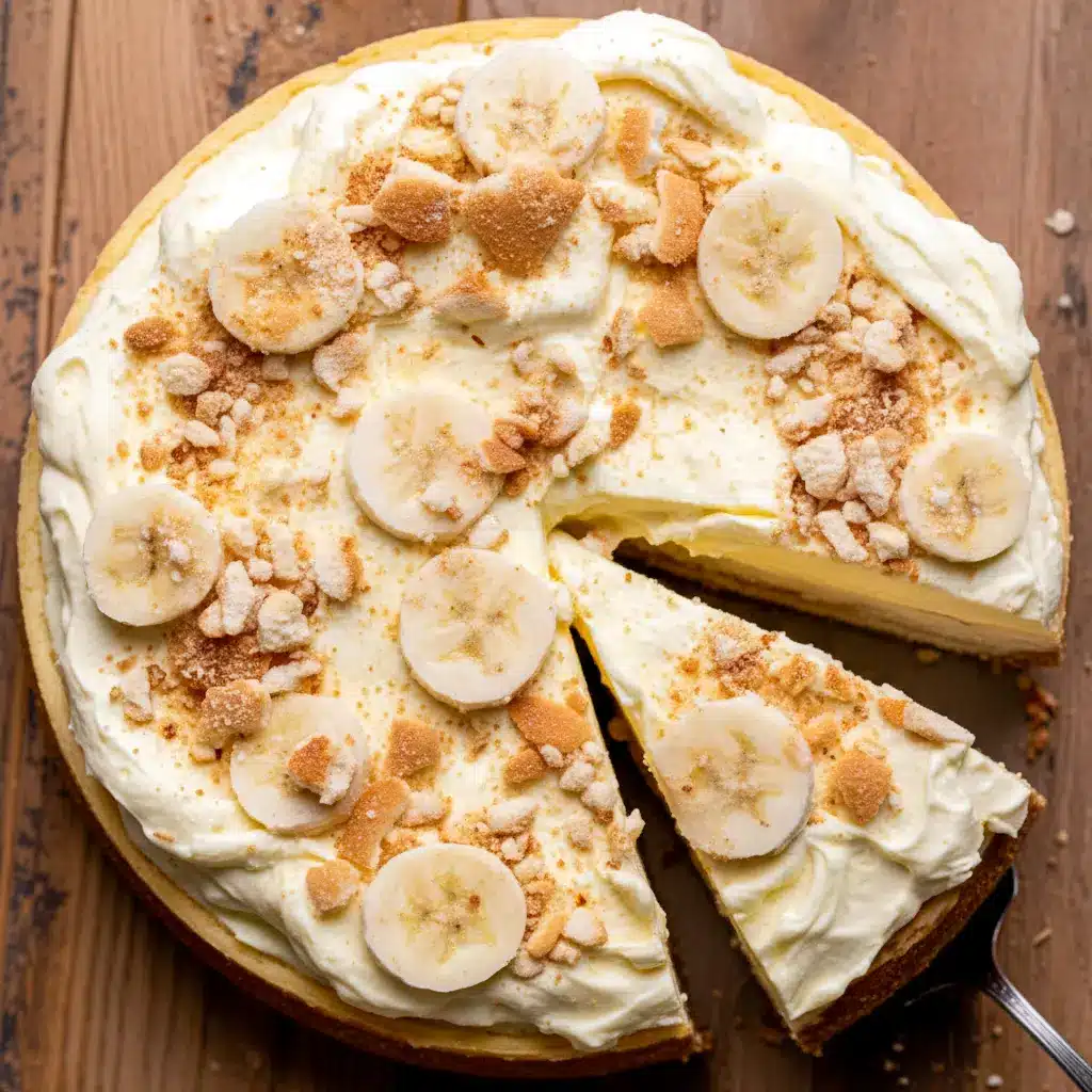 Slice of Banana Pudding Cheesecake With Wafers featuring a golden cookie crust, creamy banana layers, crushed wafers, and whipped topping, a rich Banana Pudding Nilla Wafer Dessert perfect for banana lovers.