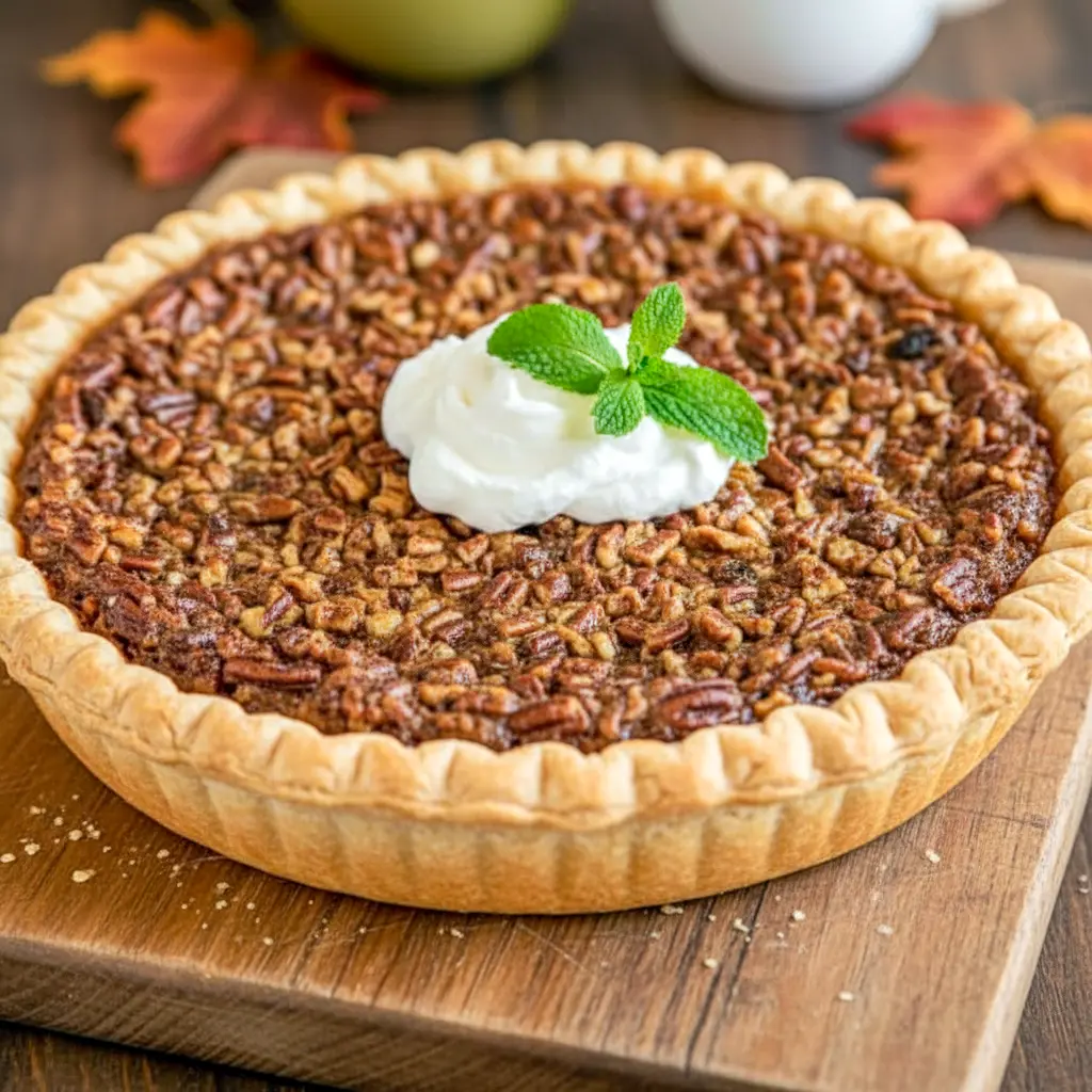 Slice of Layered Pecan Pumpkin Pie showing distinct pumpkin base and glossy Pumpkin Pie Pecan Topping with chopped pecans, a festive Homemade Pecan Pumpkin Pie ready for a holiday table.