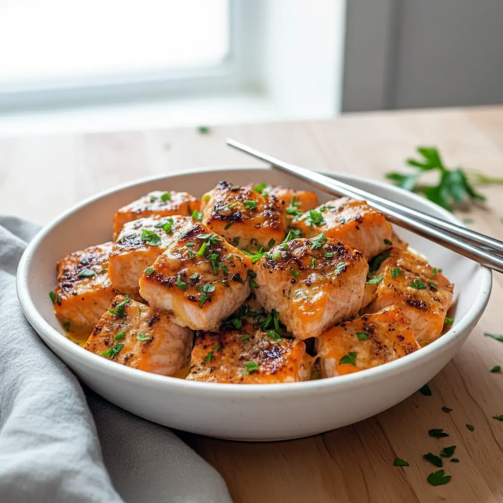 Golden baked Bang Bang Salmon topped with creamy sweet chili sauce and garnished with green onions, served as a vibrant Fish Dinner and flavorful addition to your favorite Seafood Dishes and Fish Recipes Healthy collection.