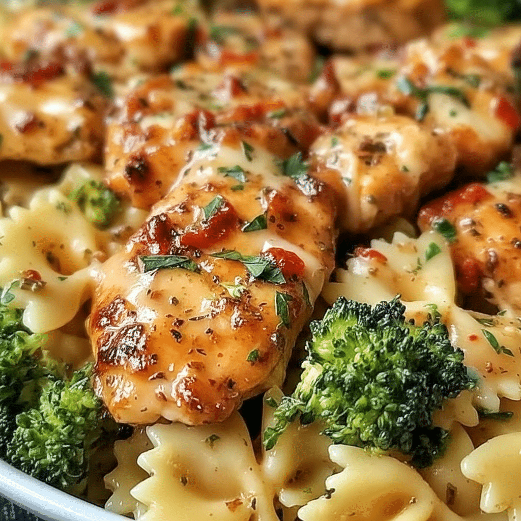 Chicken Bowtie Pasta tossed in glossy lemon cowboy butter sauce with golden chicken breast pieces, bowtie pasta, and vibrant broccoli, styled as one of the most irresistible Yummy Dinners and easy Chicken Breast Recipes for weeknights.
