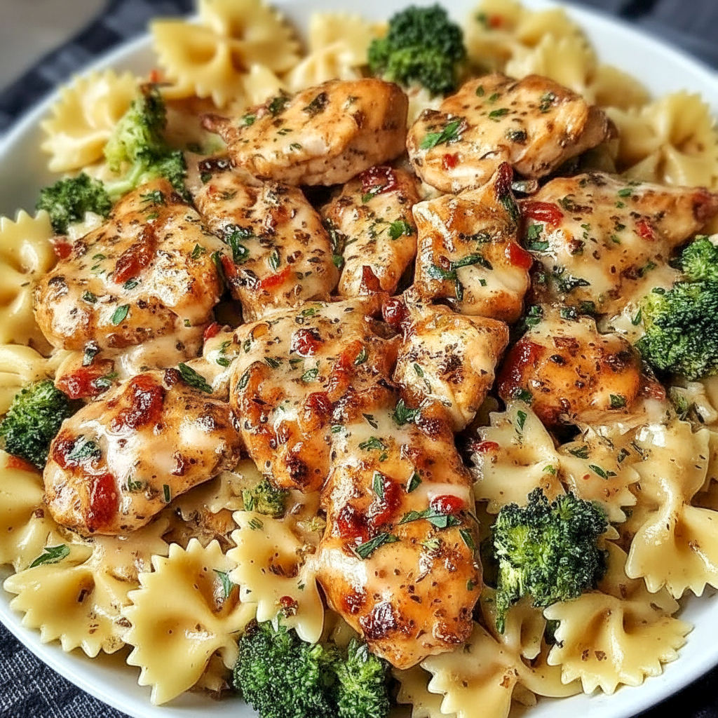 Chicken Bowtie Pasta tossed in glossy lemon cowboy butter sauce with golden chicken breast pieces, bowtie pasta, and vibrant broccoli, styled as one of the most irresistible Yummy Dinners and easy Chicken Breast Recipes for weeknights.