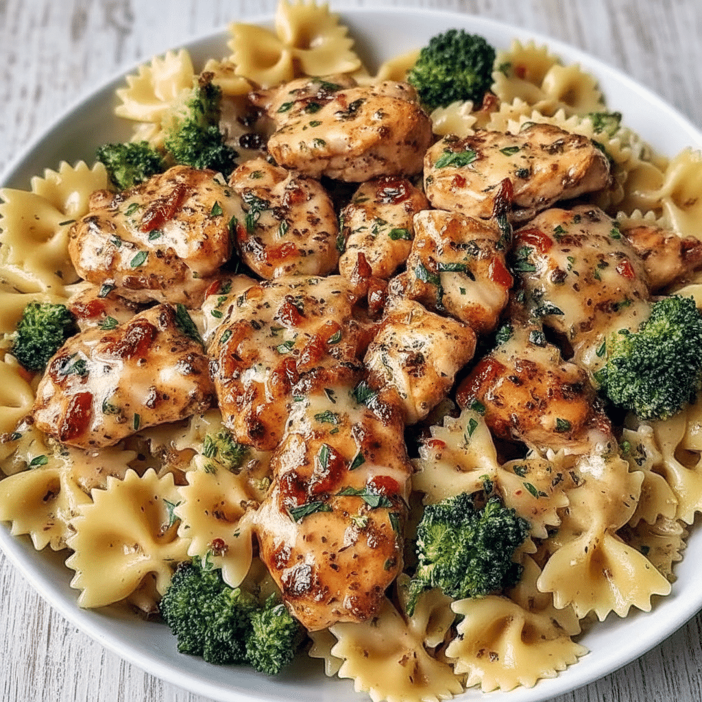 Chicken Bowtie Pasta tossed in glossy lemon cowboy butter sauce with golden chicken breast pieces, bowtie pasta, and vibrant broccoli, styled as one of the most irresistible Yummy Dinners and easy Chicken Breast Recipes for weeknights.