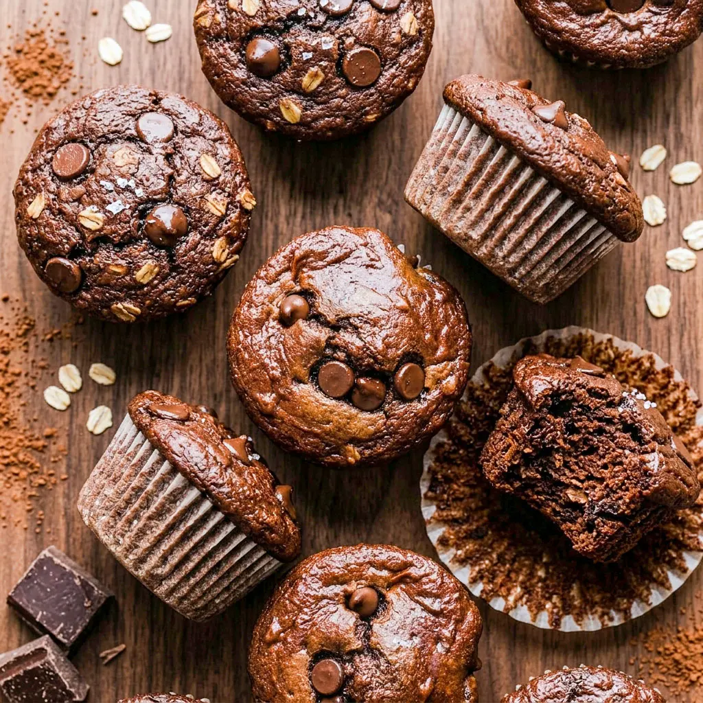 Rich and fudgy Chocolate Cottage Cheese Muffins served warm, a perfect Easy Healthy Dessert Recipe and Healthy Moist Muffins option for Healthy Snacks Muffins lovers.