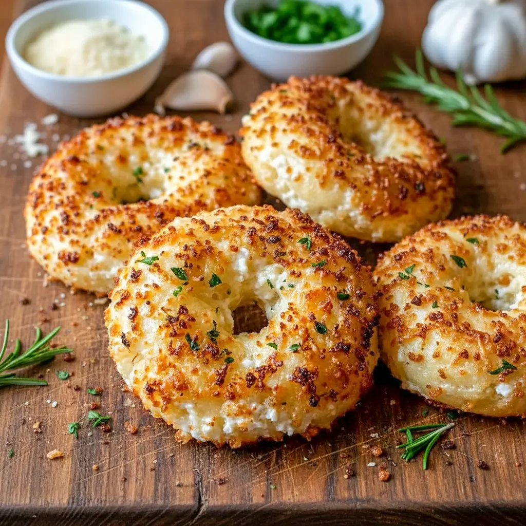 Freshly baked Garlic Parmesan Cottage Cheese Bagels served warm, a perfect option for Healthy Low Carb High Protein Snacks and easy meal prep.