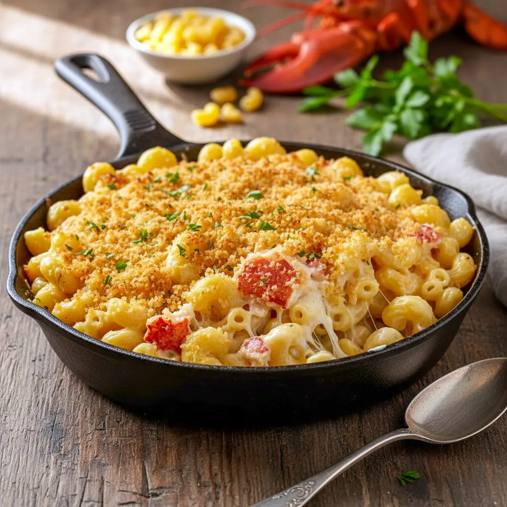 Golden baked Seafood Mac and Cheese topped with shrimp and crab, rich and bubbly Creamy Seafood Mac And Cheese perfect for lovers of Crab And Shrimp Mac And Cheese and classic Mac And Cheese With Seafood.