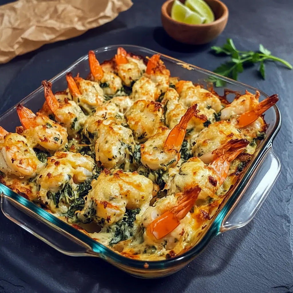 Golden baked Spinach and Artichoke Stuffed Shrimp topped with creamy filling, inspired by a rich Shrimp Rockefeller Recipe and perfect for elegant seafood dinners.