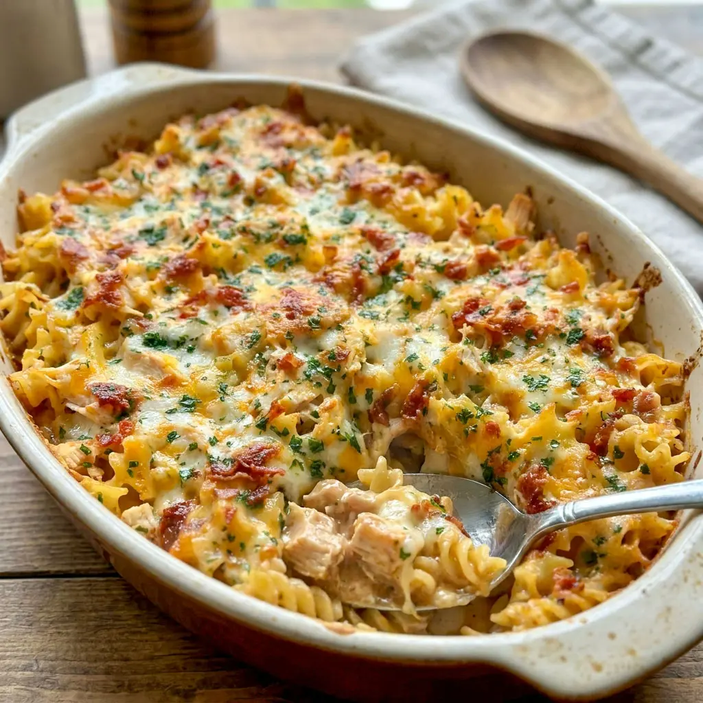 Warm and cheesy BBQ Ranch Chicken Casserole baked with tender chicken and melted cheese, perfect for Meals That Use Rotisserie Chicken and easy family dinners.