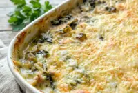 Cheesy Zuppa Toscana Casserole baked with sausage, potatoes, bacon, and kale in a creamy sauce for cozy Easy Italian Meals For Dinner and hearty Soup Casserole Recipes.