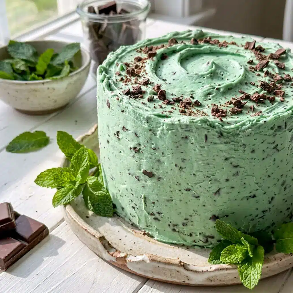Rich Mint Chocolate Chip Cake layered with creamy green buttercream, chocolate chunks, and moist chocolate cake for the ultimate dessert. Perfect for a festive Mint Chocolate Cake Birthday celebration or indulgent Mint Chip Cake recipe inspiration.