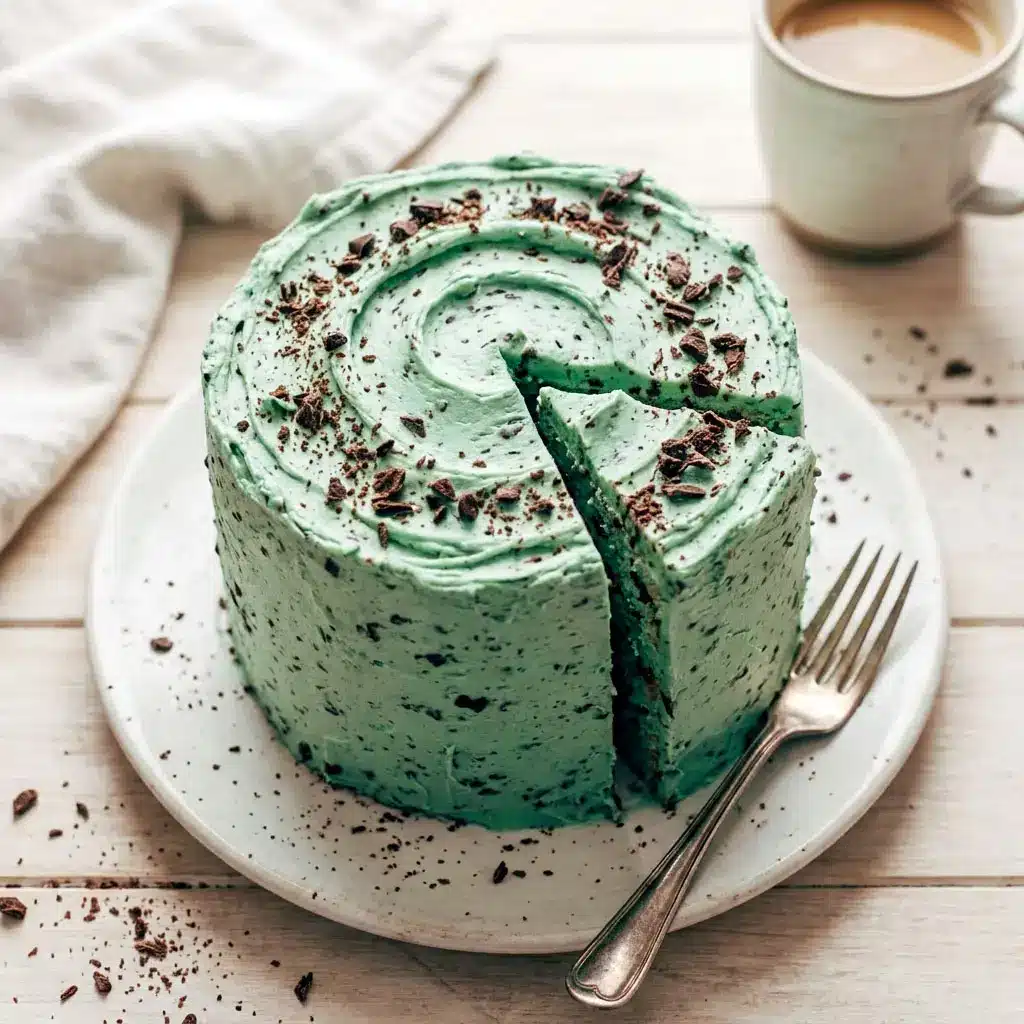 Rich Mint Chocolate Chip Cake layered with creamy green buttercream, chocolate chunks, and moist chocolate cake for the ultimate dessert. Perfect for a festive Mint Chocolate Cake Birthday celebration or indulgent Mint Chip Cake recipe inspiration.