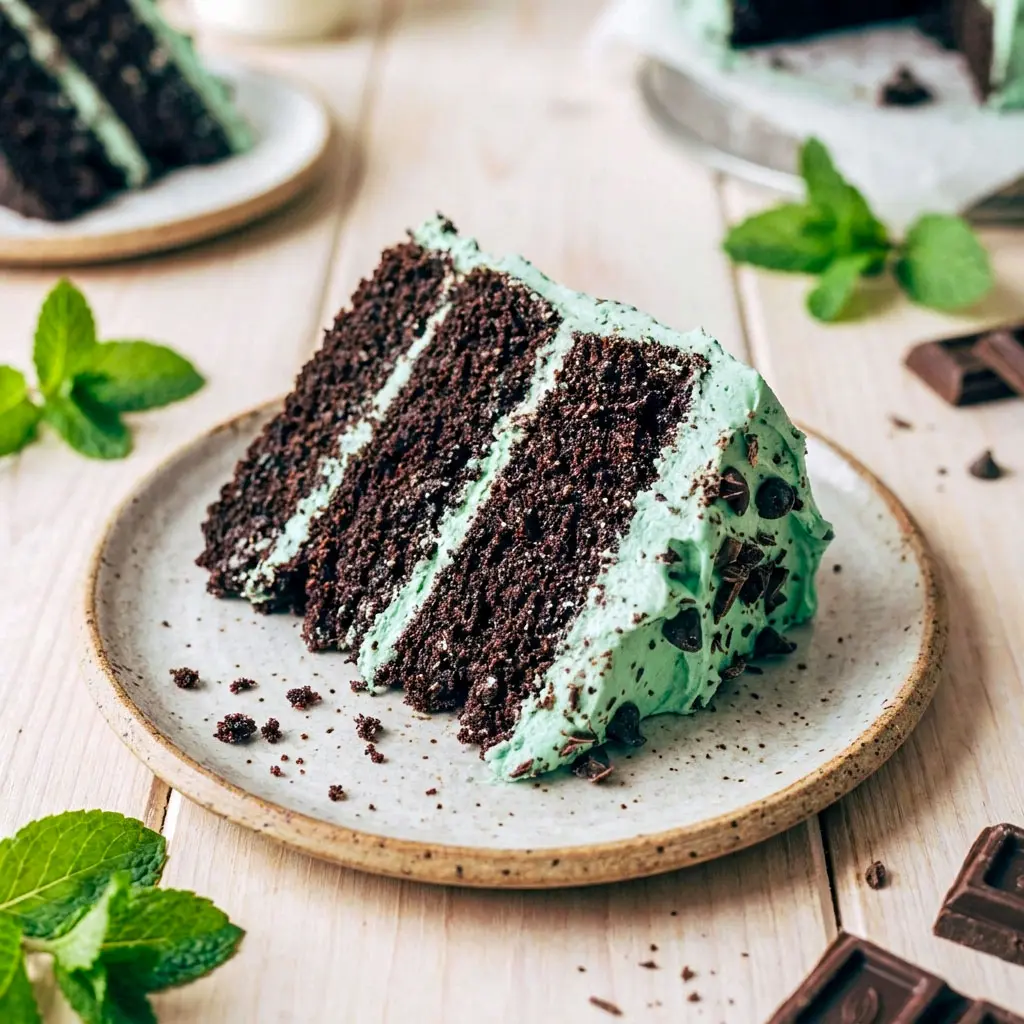 Rich Mint Chocolate Chip Cake layered with creamy green buttercream, chocolate chunks, and moist chocolate cake for the ultimate dessert. Perfect for a festive Mint Chocolate Cake Birthday celebration or indulgent Mint Chip Cake recipe inspiration.