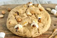 Freshly baked Fluffernutter Protein Cookie with gooey marshmallows and peanut butter flavor, a delicious Protein Cookie For One and cozy Healthy Fluffernutter dessert idea.