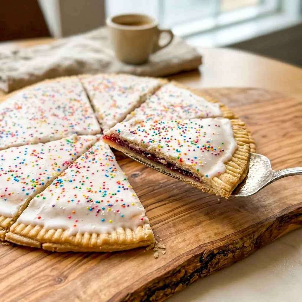 Freshly baked Giant Pop Tart with golden crust and sweet glaze, a fun Homemade Poptarts With Pie Crust idea perfect for Dessert For Movie Night and Funny Easy Desserts.