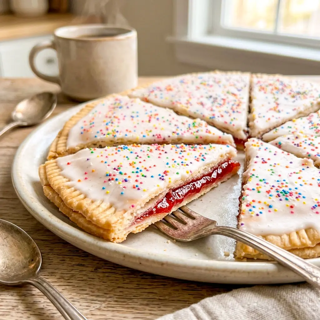Freshly baked Giant Pop Tart with golden crust and sweet glaze, a fun Homemade Poptarts With Pie Crust idea perfect for Dessert For Movie Night and Funny Easy Desserts.