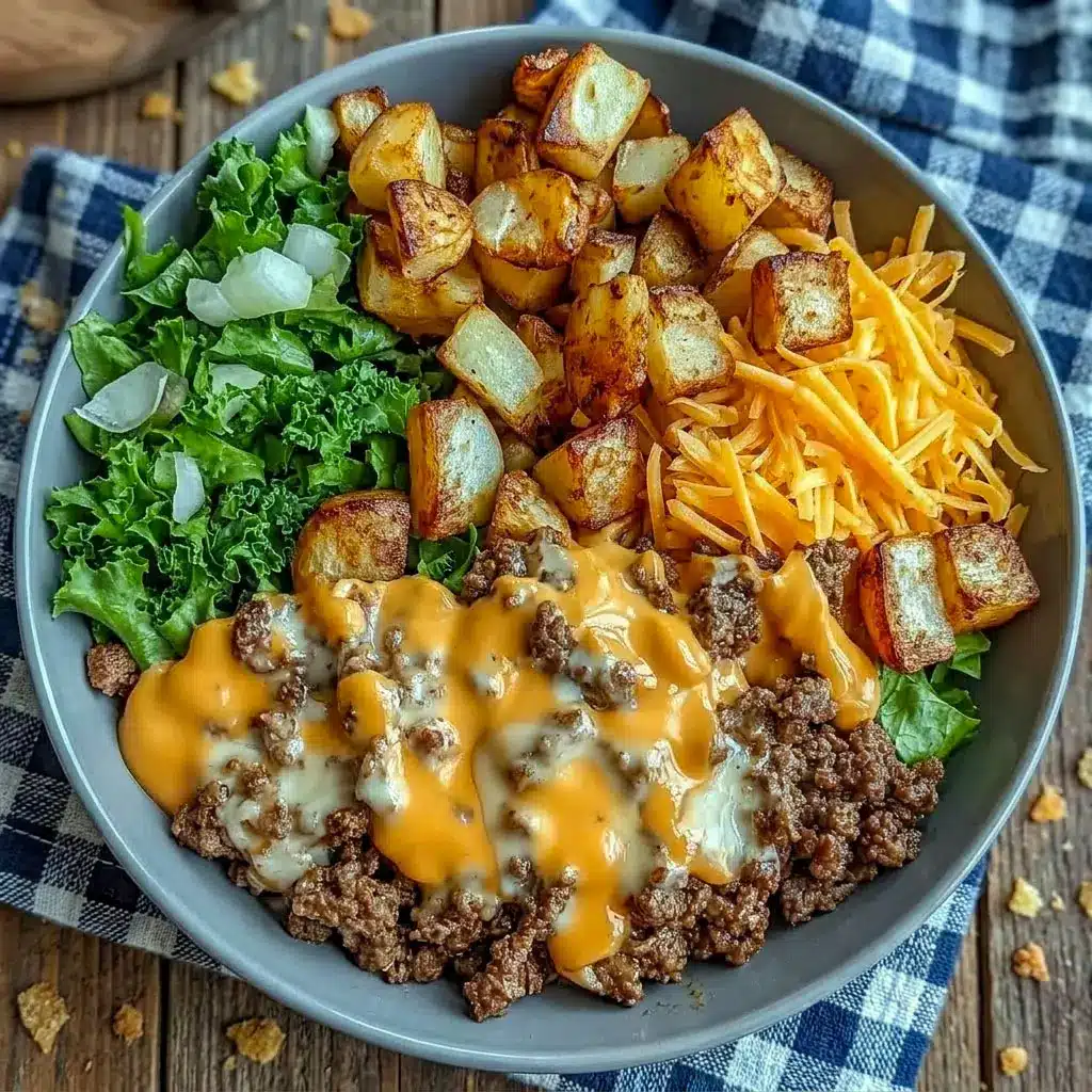 Loaded Smash Burger Bowl with crispy potatoes, juicy beef, cheese, and sauce, perfect for Dinner With Ground Beef and easy Beef Recipes For Dinner.