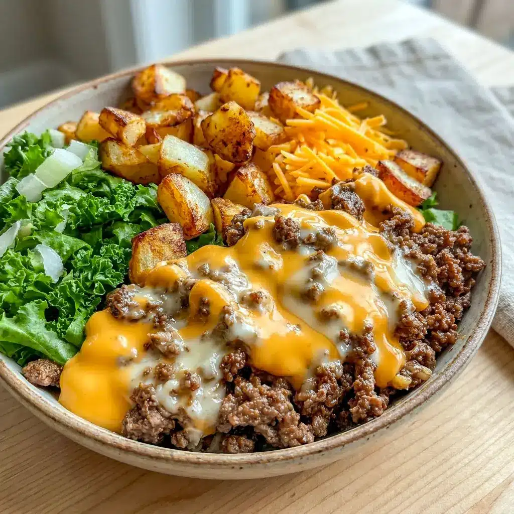 Loaded Smash Burger Bowl with crispy potatoes, juicy beef, cheese, and sauce, perfect for Dinner With Ground Beef and easy Beef Recipes For Dinner.