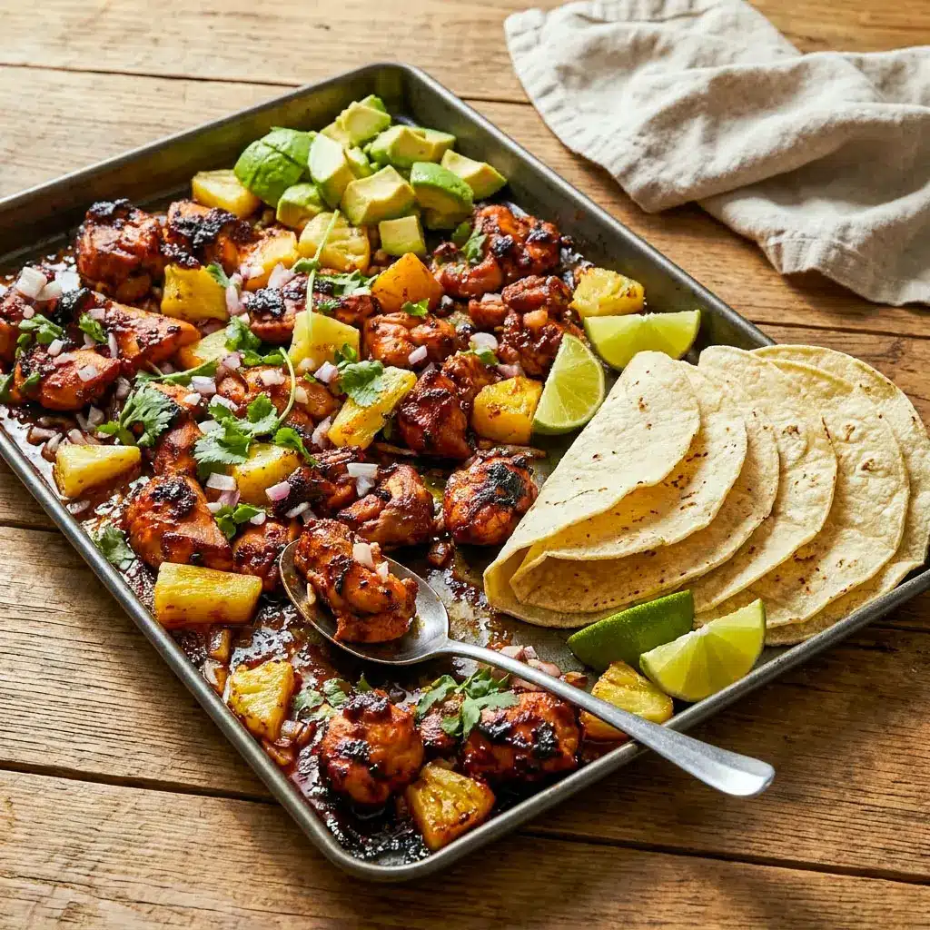 Fresh and colorful One Pan Chicken and Pineapple Tacos served with avocado and lime, perfect for Taco Prep Meals and flavorful Pineapple Meals.