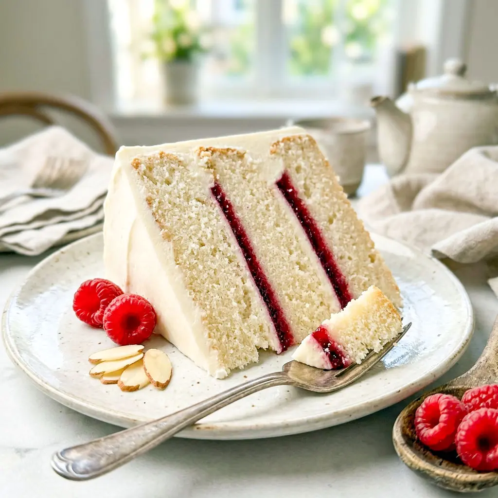 Indulge in a stunning Raspberry Almond Cake—this elegant Raspberry Almond Cake Recipe showcases a layered Almond Raspberry Cake perfect for Wedding Cake Ideas and White Wedding Cake With Raspberry Filling, complete with a luscious Filling For Almond Cake.