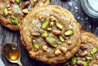 Freshly baked Salted Honey Pistachio Cookies with golden edges and nutty crunch, inspired by Pistachio Flavored Cookies and rich Pistachio Dessert Recipes.