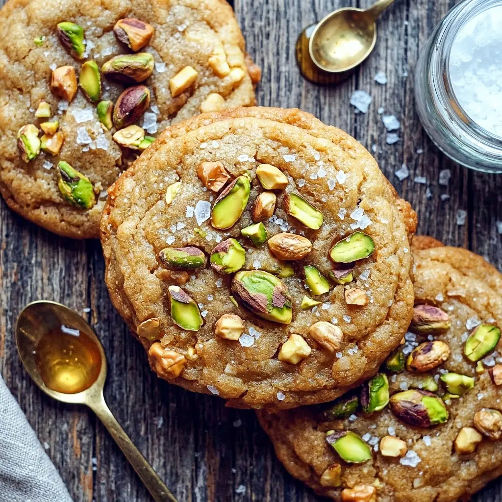 Freshly baked Salted Honey Pistachio Cookies with golden edges and nutty crunch, inspired by Pistachio Flavored Cookies and rich Pistachio Dessert Recipes.