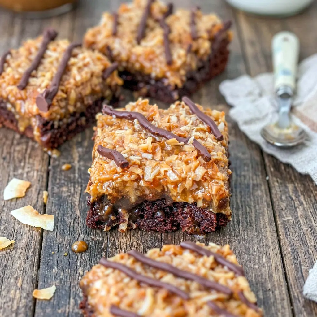 Indulge in rich Samoa Brownies topped with coconut caramel layers, inspired by Loaded Brownie Recipes and easy Box Mix Brownies Ideas.