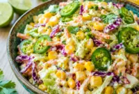 Spicy Jalapeno Corn Coleslaw – The Ultimate Crunchy Coleslaw Recipe2 Fresh and colorful Jalapeno Corn Coleslaw topped with grilled corn, crunchy cabbage, and creamy dressing makes the perfect Crunchy Coleslaw Recipe for summer meals and Bbq Food Sides.