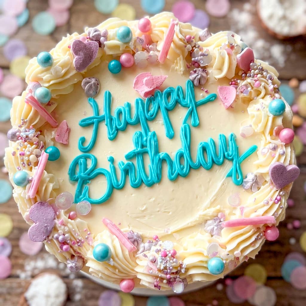 Freshly decorated Costco Vanilla Cake with smooth Costco Icing Recipe, fluffy layers, and bakery-style frosting, perfect as a Cake Recipe Birthday centerpiece and one of the best Top Rated Cakes for celebrations.