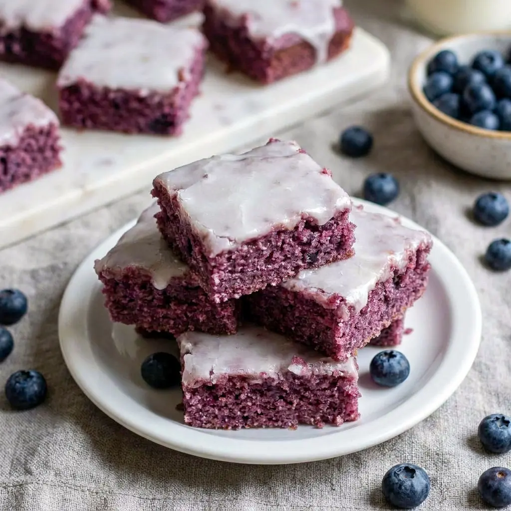Moist and chewy Blueberry Brownies topped with a sweet vanilla glaze, an easy Blueberry Brownie Recipe and one of the best Easy Desserts With Blueberries for summer gatherings.