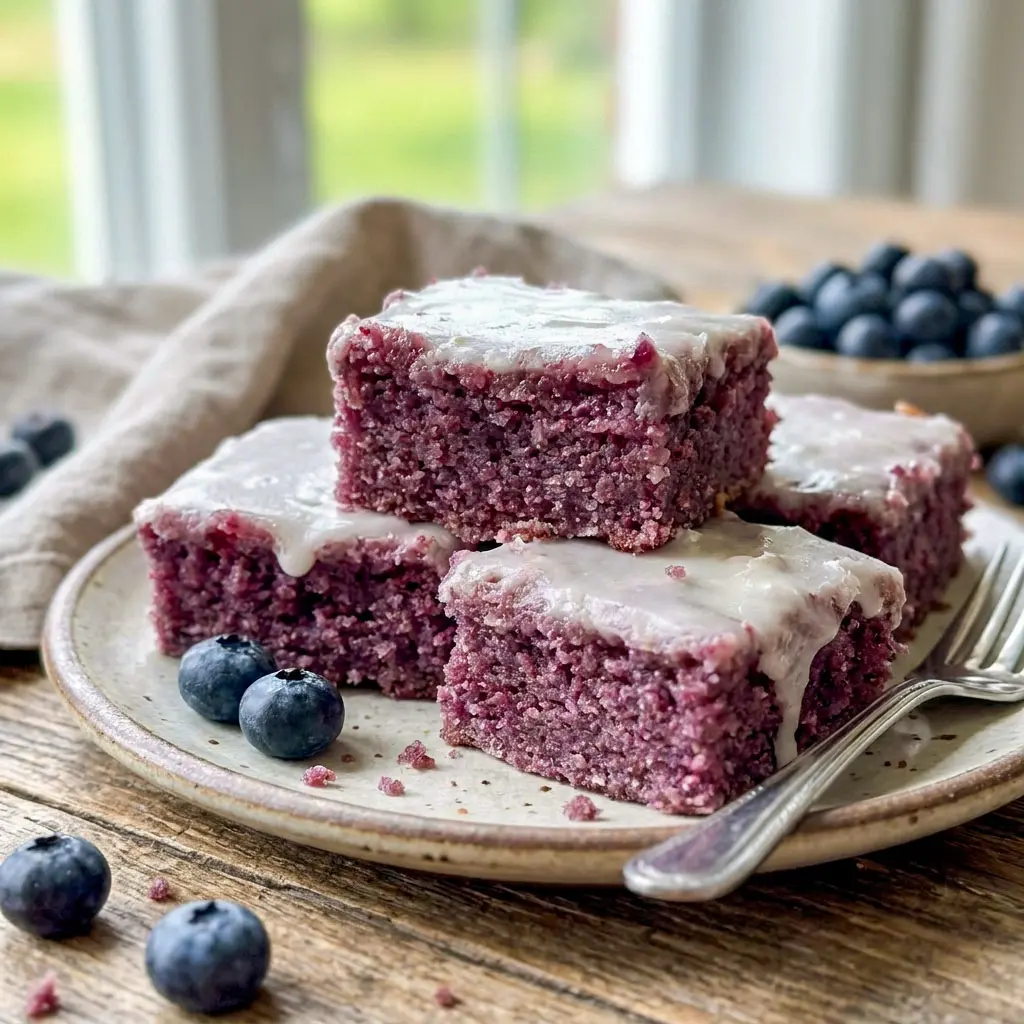 Moist and chewy Blueberry Brownies topped with a sweet vanilla glaze, an easy Blueberry Brownie Recipe and one of the best Easy Desserts With Blueberries for summer gatherings.