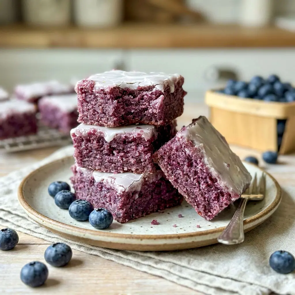 Moist and chewy Blueberry Brownies topped with a sweet vanilla glaze, an easy Blueberry Brownie Recipe and one of the best Easy Desserts With Blueberries for summer gatherings.