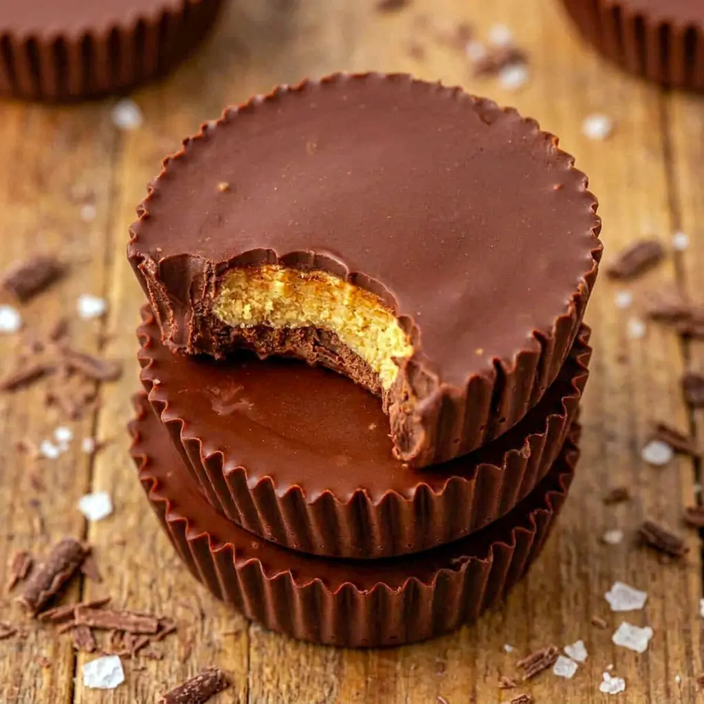 Rich chocolate Protein Reese's Cups with a creamy peanut butter filling, perfect for fans of Protein Peanut Butter Cups and Healthy Protein Peanut Butter Cups.