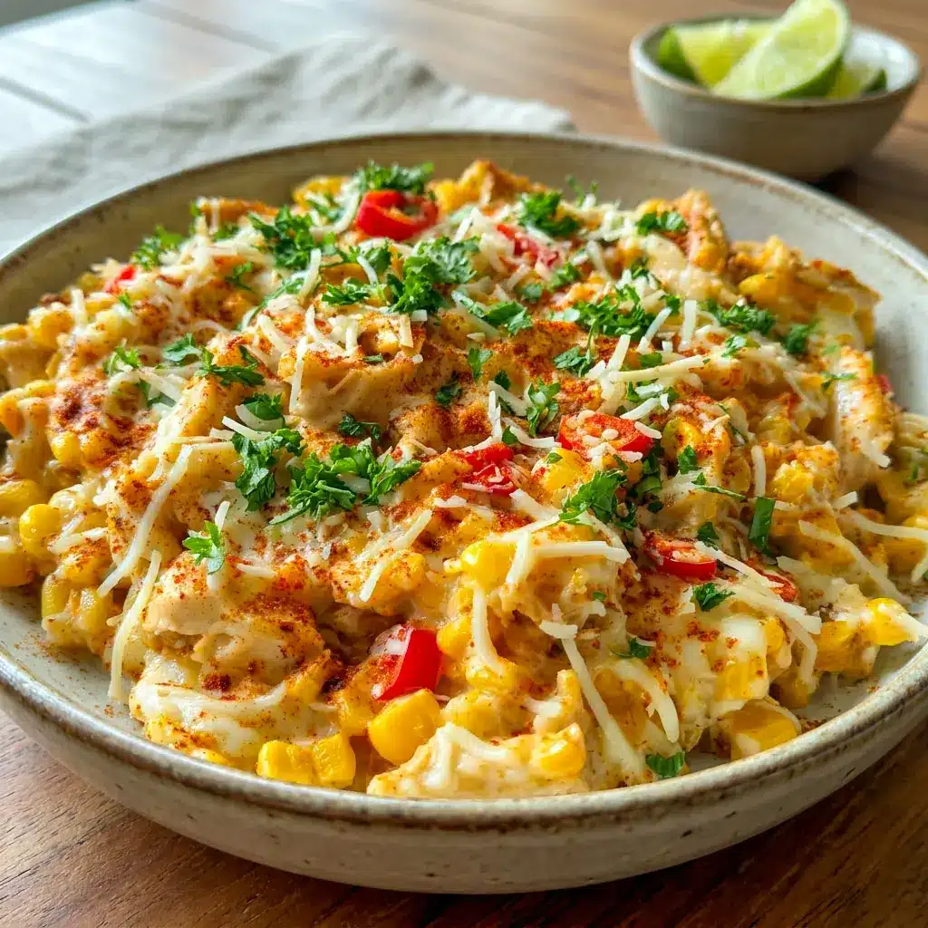 Enjoy this cheesy Street Corn Chicken Casserole, a golden baked Mexican Street Corn Casserole loaded with tender chicken, sweet corn, and melted cheese, perfect for easy Chicken Main Dishes and family dinners.