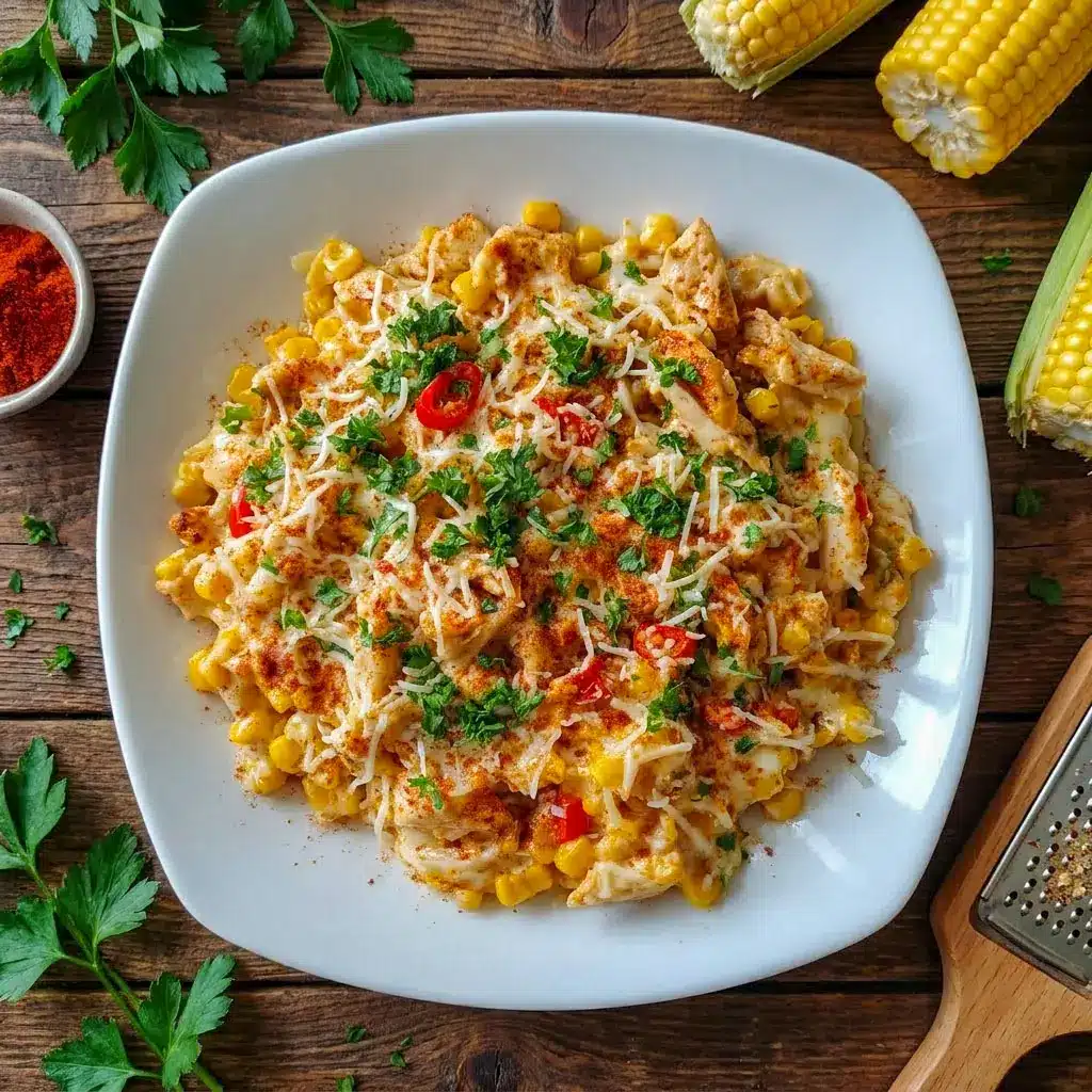 Enjoy this cheesy Street Corn Chicken Casserole, a golden baked Mexican Street Corn Casserole loaded with tender chicken, sweet corn, and melted cheese, perfect for easy Chicken Main Dishes and family dinners.