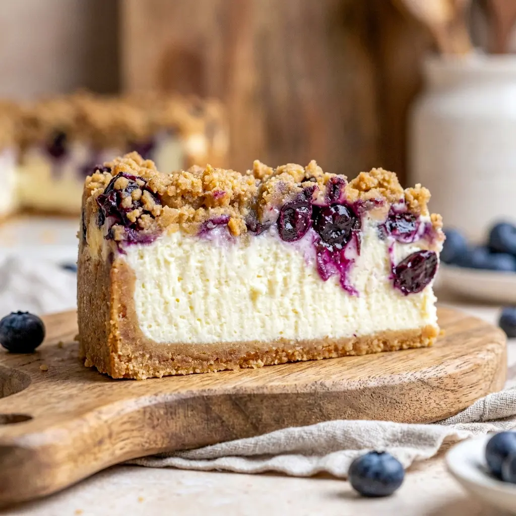 Blueberry Crumble Cheesecake belongs on every list of Baked Good Ideas thanks to its cookie crust, silky filling, and crisp crumble.