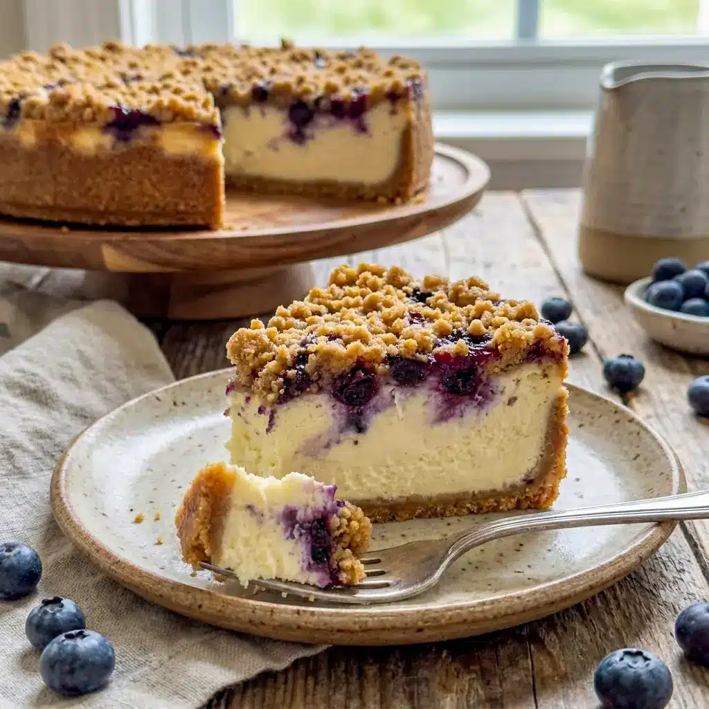Blueberry Crumble Cheesecake brings a bakery-style finish to Food And Dessert Recipes with creamy filling, juicy berries, and a golden crumble.