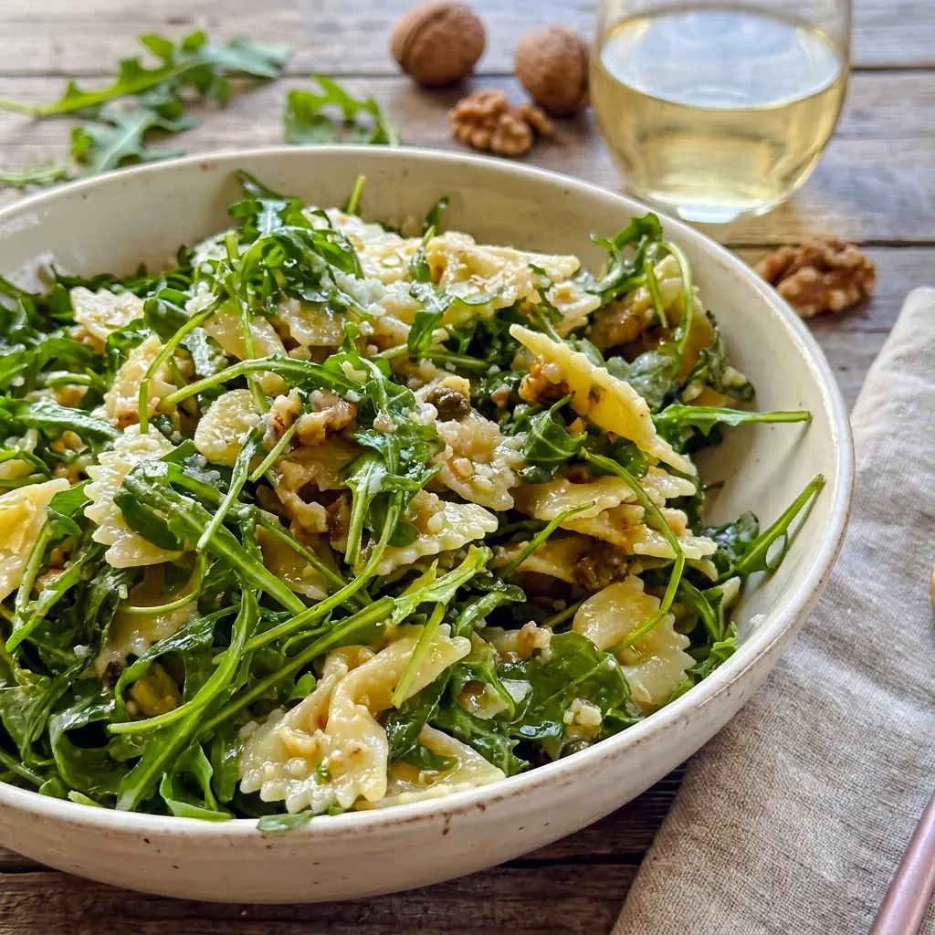 Lemon Arugula Pasta Salad with tender pasta, briny capers, and fresh basil, a perfect pick for Soup And Salad dinners.