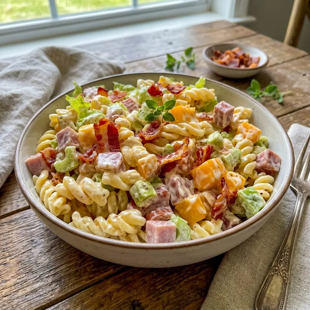 Club Sandwich Pasta Salad tossed as a creamy Cold Pasta Salad With Meat for an easy and satisfying summer meal.