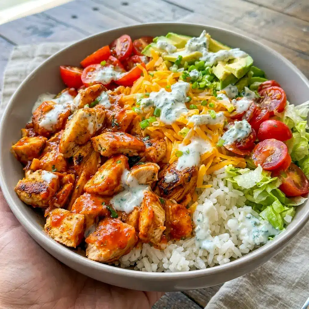 Buffalo Chicken Bowls with avocado and ranch drizzle, one of those Easy Healthy Dinner Options that still feels bold and satisfying.