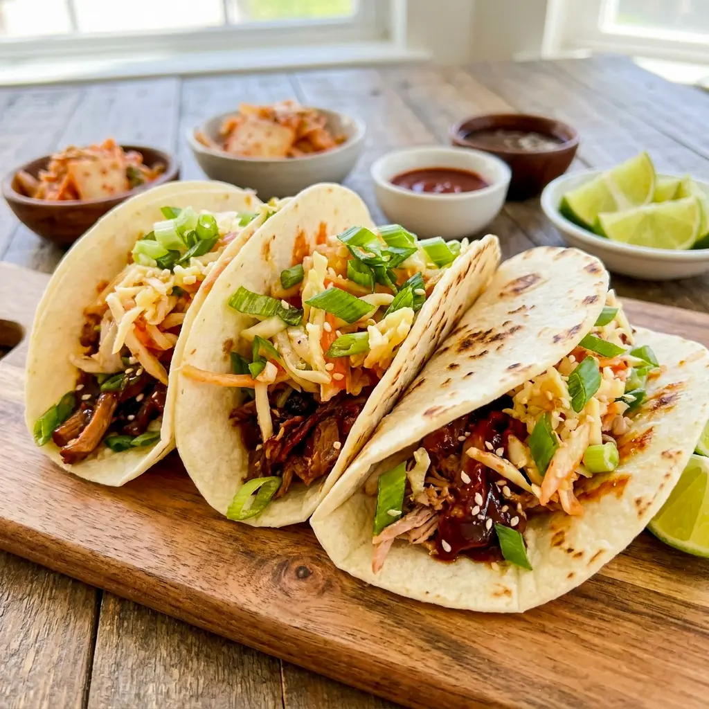 Korean BBQ Tacos bring bold, savory comfort to the table with juicy Korean Ground Pork Tacos filling.