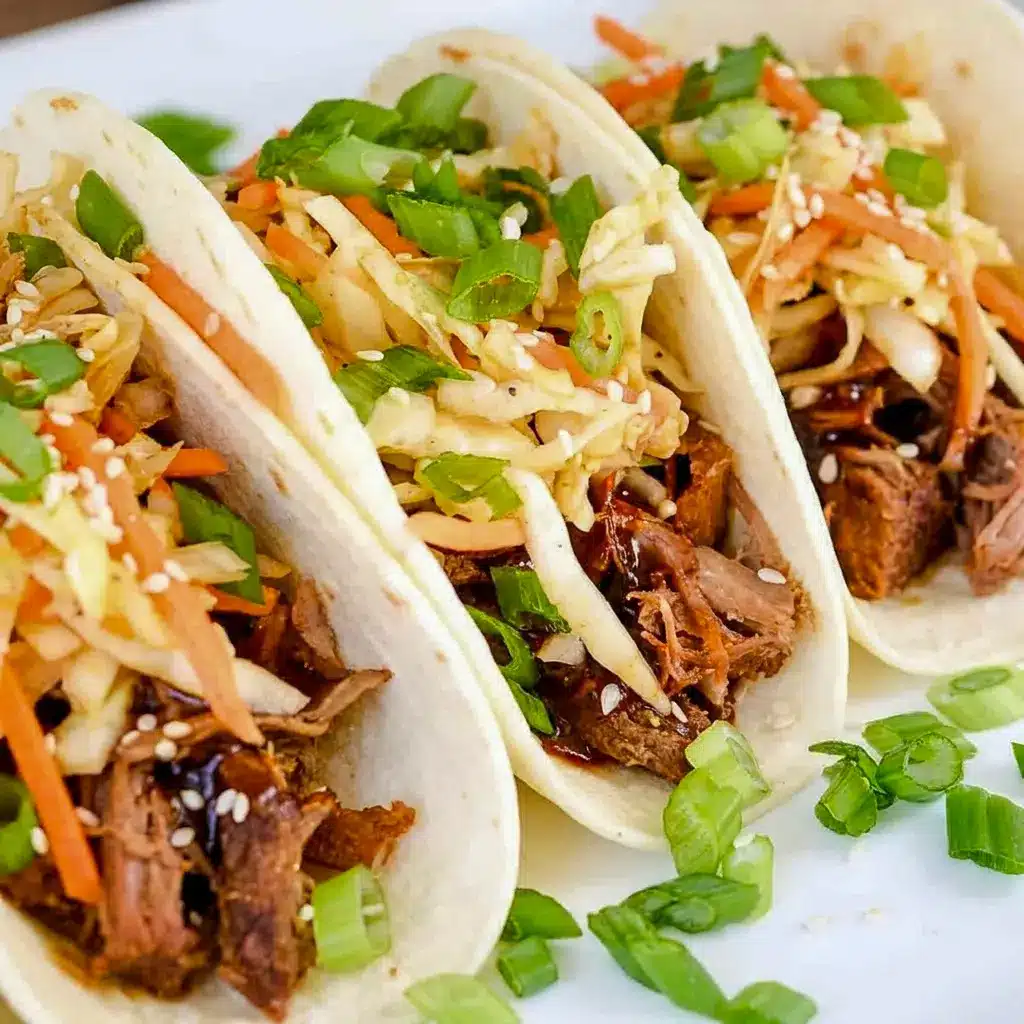 Korean BBQ Tacos taste amazing as Korean Pork Tacos with sesame, green onions, and quick kimchi.