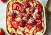 Strawberry Cheesecake Dump Cake served as one of the sweetest Mother S Day Dessert Ideas with creamy filling and golden topping.