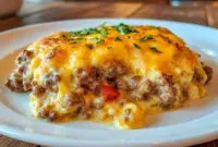 Cheddar Bay Hamburger Casserole is a cozy What To Cook With Hamburger dinner with cheesy layers and a golden biscuit topping.