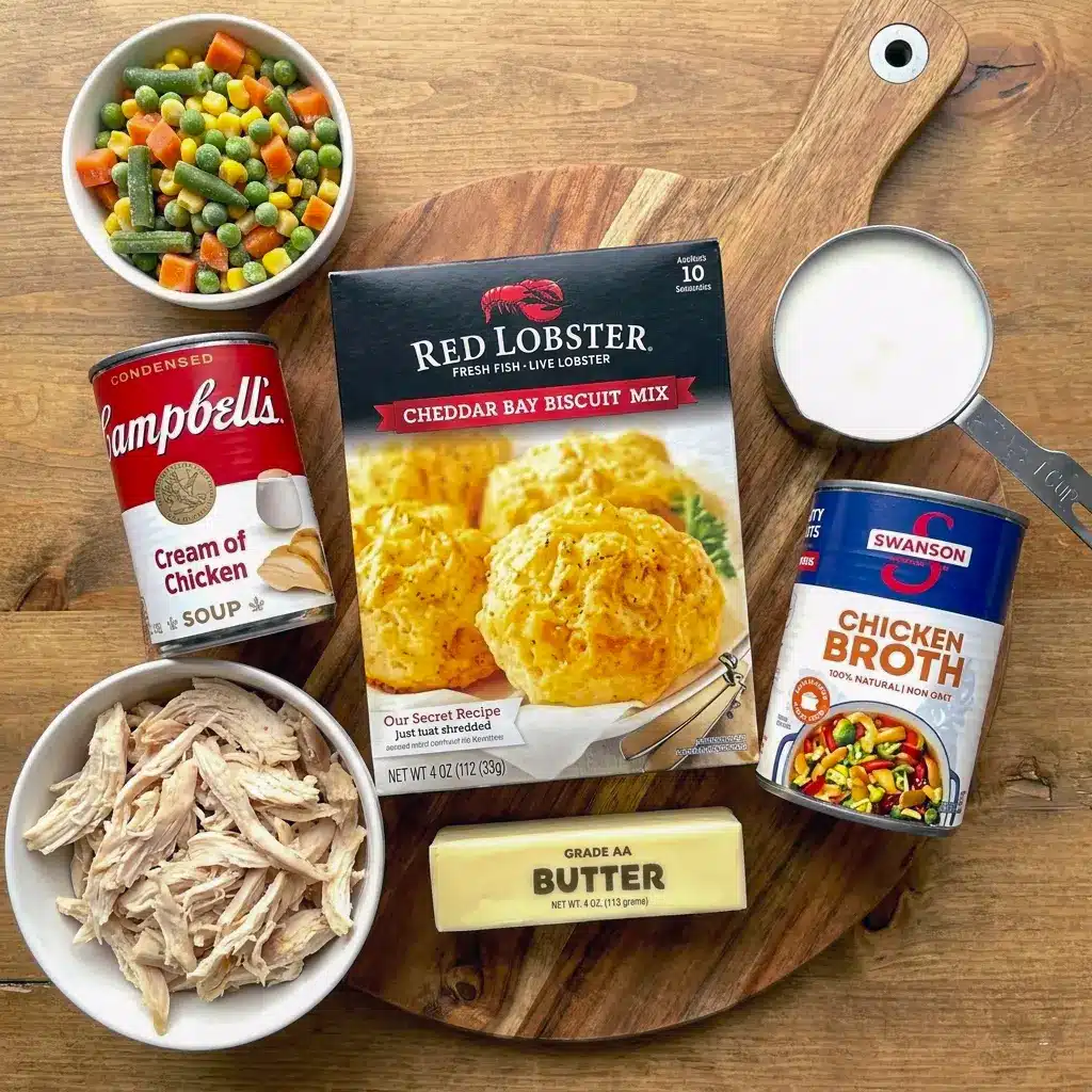 Chicken and Biscuit Cobbler served hot in a casserole dish, an Easy Homemade Chicken Cobbler that feels rich and comforting.