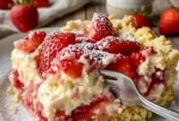 Strawberry Cheesecake Dump Cake Easy Dessert Using Cream Cheese (2) Strawberry Cheesecake Dump Cake with creamy layers and juicy strawberries, perfect for Mother S Day Dessert Ideas and spring celebrations.