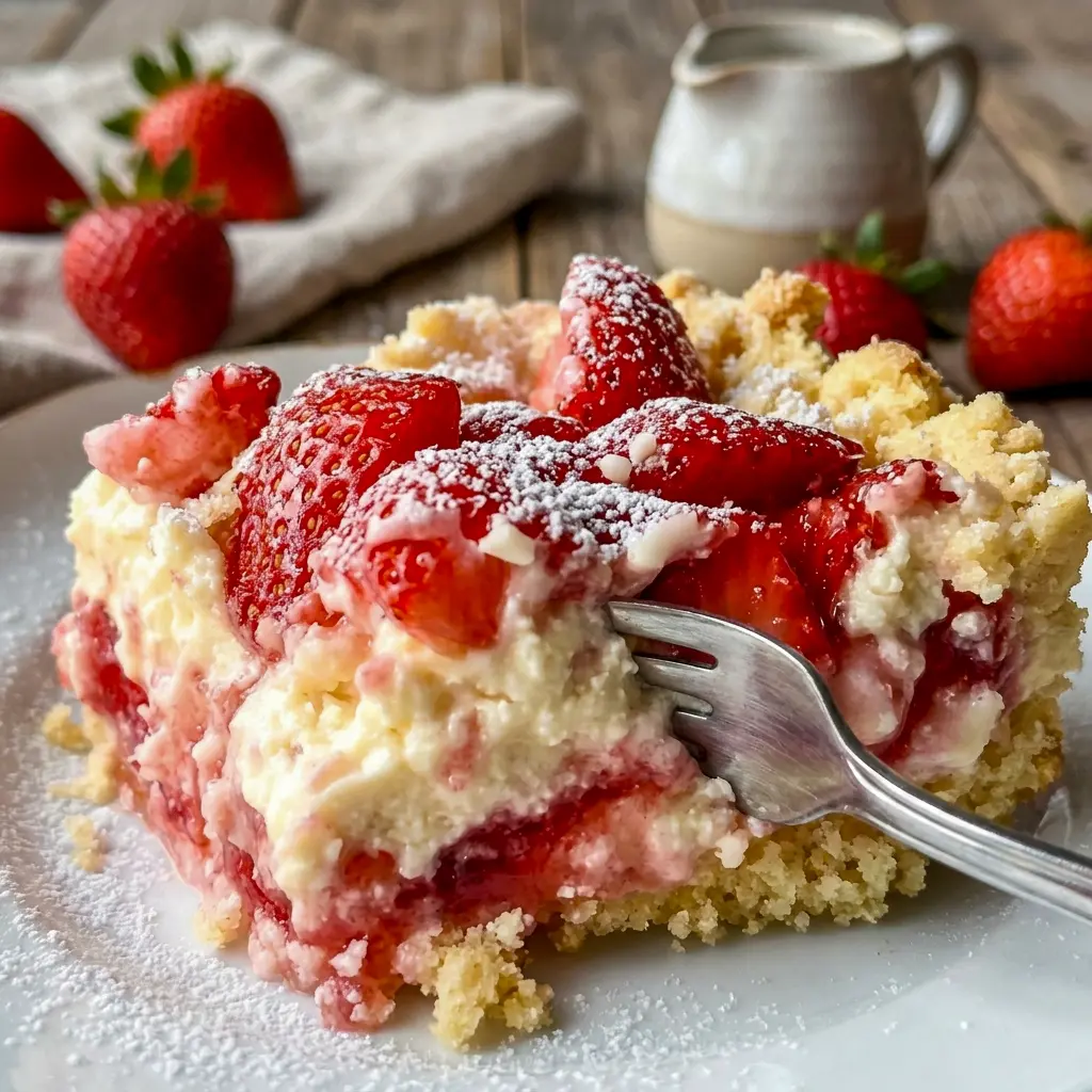 Strawberry Cheesecake Dump Cake with creamy layers and juicy strawberries, perfect for Mother S Day Dessert Ideas and spring celebrations.