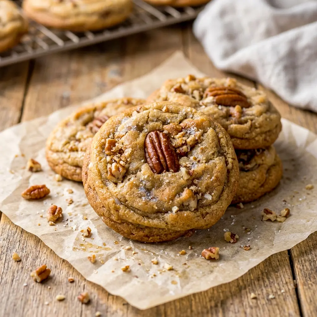 Topped with a toasted pecan half, this batch of Brown Butter Pecan Cookies makes a simple addition to your list of Butter Pecan Dessert Ideas.