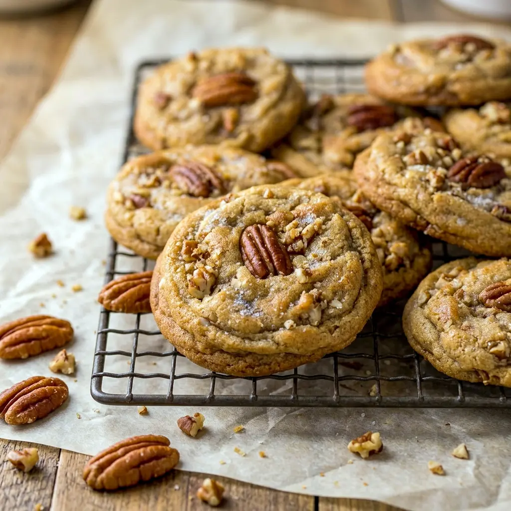 Stacked on a cooling rack, these Brown Butter Pecan Cookies are a must for any spread of Christmas Cookies Butter Pecan lovers request every year.
