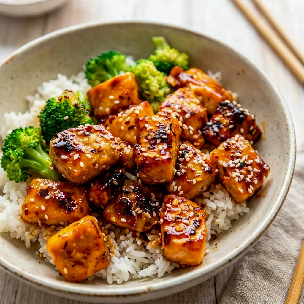 Glazed in a sticky citrus sauce, these Crispy Orange Salmon Bowls are one of the best Orange Dinner Recipes for a quick weeknight meal.