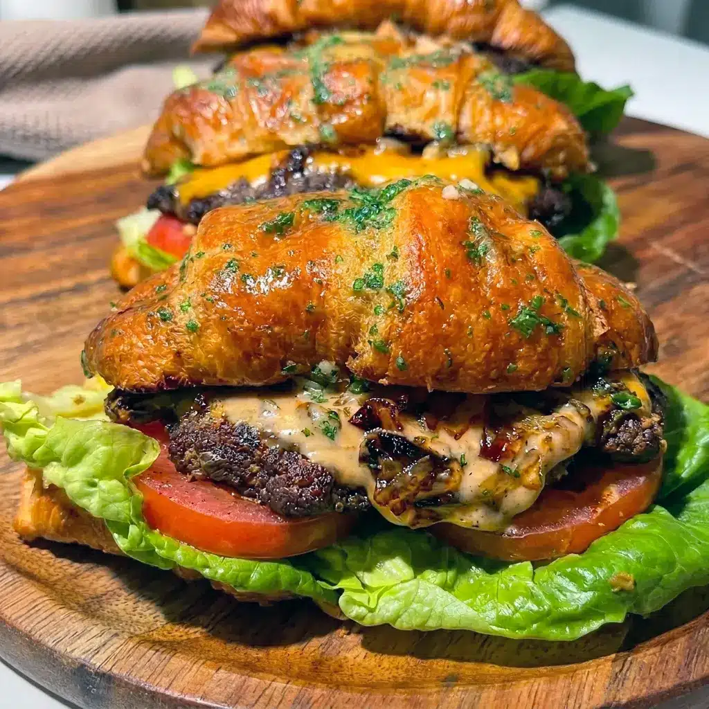 Sliced in half to show off the crispy patty, this Croissant Smash Burger blends two completely different Food Genres into one bite.